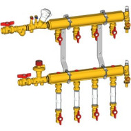 Узел коллекторный отопления этажный компактный, со встроенными запорно-регулирующими клапанами 1" x 1/2" / 9 Giacomini