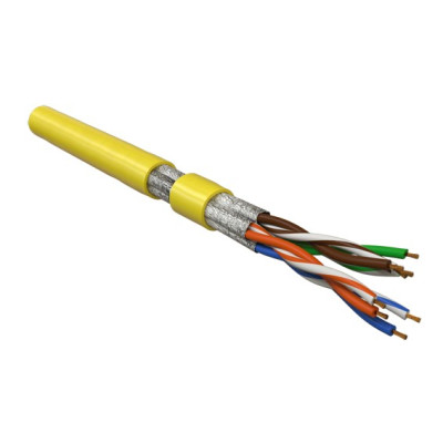 Кабель витая пара Hyperline UFTP4-C6A-S23-IN-LSZH-YL-500 (500 м) 4 пары (23AWG), одножильный (solid), каждая пара в экране, без общего экрана, нг(A)-HF, –20°C – +60°C, желтый