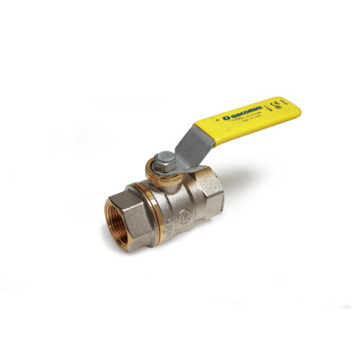 Шаровой кран латунный ВР-ВР, полнопроходной, ручка-рычаг желтая, Ду32, Ру 5, Giacomini R730G