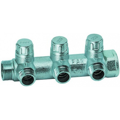 Запорный коллектор FAR 3/4" с 3 отводами евроконус 1/2"