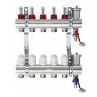 Блок коллекторный Kromwell с термостатическими клапанами и расходомерами 1" 5 выходов 3/4" "евроконус"