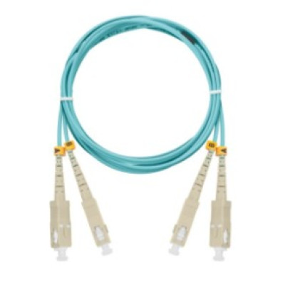 Шнур NIKOMAX волоконно-оптический, соединительный, многомодовый 50/125мкм, стандарта OM3, SC/UPC-SC/UPC, двойной, полимерный материал нг(A)-HF, 2мм, аква, 2м