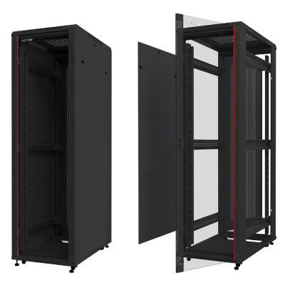 Шкаф напольный 42U Netko серия TS(AS) (800х800х2055), передняя дверь стекло, черный, разобранный