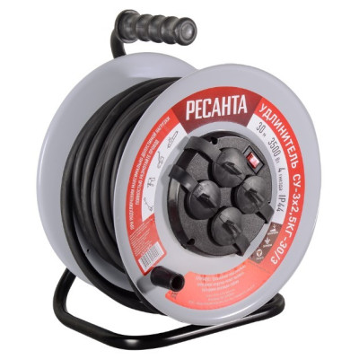 Удлинитель силовой Ресанта на металлической катушке СУ-3x2,5КГ-30/3 (с выкл., 4 розетки, IP44) 61/118/9