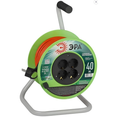 Удлинитель силовой Эра RP-4e-3х1.0-40m на пластиковой катушке с заземлением 4 розетки 40м ПВС 3х1мм2