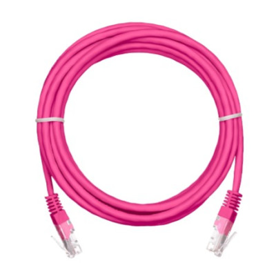 Коммутационный шнур NETLAN U/UTP 4 пары, Кат.5е (Класс D), 100МГц, 2хRJ45/8P8C, T568B, заливной, многожильный, BC (чистая медь), PVC нг(B), розовый, 10м, уп-ка 5шт.