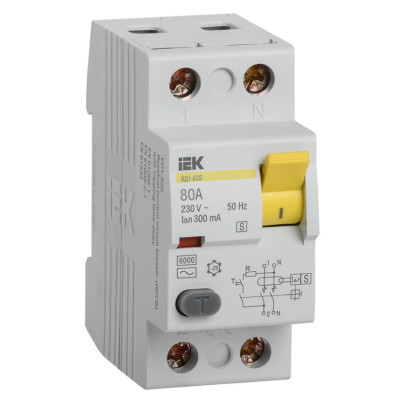 Выключатель дифференциальный (УЗО) IEK ВД1-63S 2Р 80А 300мА