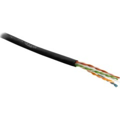 Кабель витая пара Hyperline UUTP4-C5E-S24-2SW-OUT-PE-BK-500 (500 м) U/UTP, кат.5e, 4 пары (24 AWG), одножильный (solid), с усил. металл.тросом, внешний, PE, -40°C-+60°C, черный