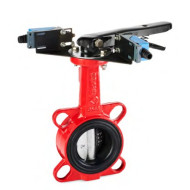 Затвор дисковый поворотный GROSS красный, DN 200, PN 16, корпус чугун, диск хром. чугун, ручка, с двумя механическими концевыми датчиками