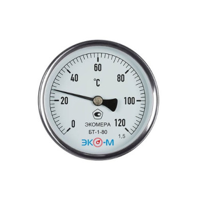 Термометр биметаллический БТ-1-80 120С Дк80 L=60 осевой Экомера