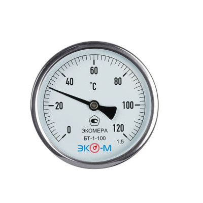 Термометр биметаллический БТ-1-100 120С Дк100 L=40 осевой Экомера