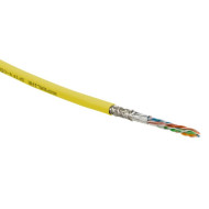 Hyperline SFUTP4-C5E-S24-IN-LSZH-YL-305 (305 м) Кабель витая пара SF/UTP, категория 5e, 4 пары (24 AWG), одножильный (solid), экран - фольга + медная оплетка, LSZH, –20°C – +75°C, желтый