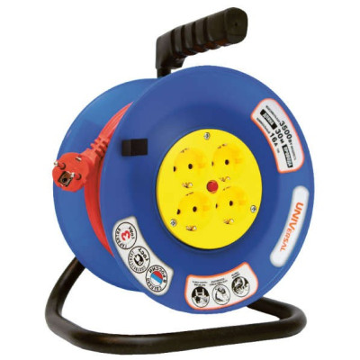 Удлинитель на катушке 4х20м с заземл. 6А IP44 ВЕМ-250 ПВС 3х0.75 термозащита защ. шторки UNIVersal 1679