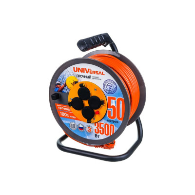 Удлинитель на катушке 4х50м с заземл. 16А IP44 ВЕМ-250 термо ПВС 3х1.5 розетки с защ. крышкой UNIVersal 9634176