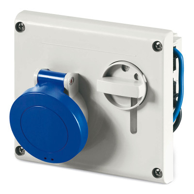 Розетка скрытой установки DKC IP44 32А 2P+E 230В с механической блокировкой и верхним расположением разъема