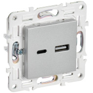 SKANDY Розетка USB A+C 3,1А SK-R14S серебряный IEK