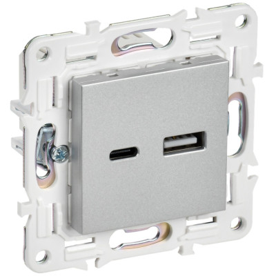 SKANDY Розетка USB A+C 3,1А SK-R14S серебряный IEK