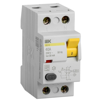 Выключатель дифференциальный (УЗО) IEK ВД1-63 2Р 40А 30мА тип А