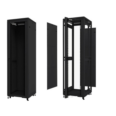 Шкаф напольный 42U серия TE (600х800х2055), передняя дверь стекло, разобранный, черный Netko (упакован в 3 коробки)