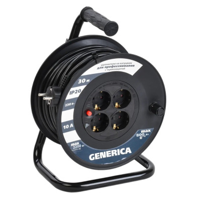 Удлинитель на катушке GENERICA 4х30м 2P+PE 10А УК30 с термозащитой 3х1.0кв.мм