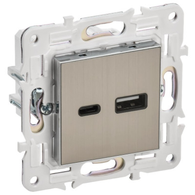 SKANDY Розетка USB A+C 18Вт SK-R13N металл никель IEK