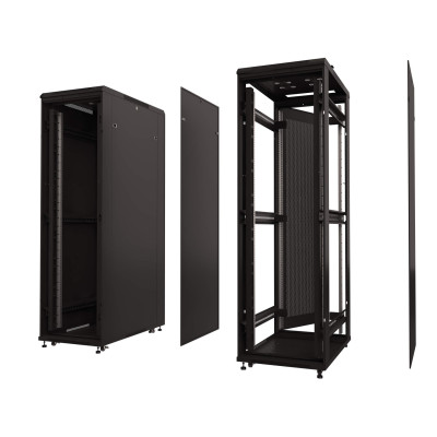 Шкаф напольный 42U Netko серия T2(A2) (800х1000х2055), передняя дверь стекло, чёрный (упакован в 3 коробки)