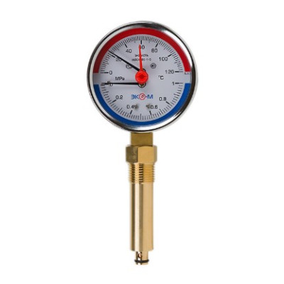 Термоманометр Экомера МД04-80мм 0..1МПа 0..120С G1\4 L=60 mm с переходником на G1\2