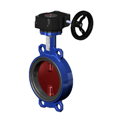 Затвор дисковый поворотный межфланцевый Tecfly с мех редуктором, корпус и диск ковкий чугун, манжета EPDM, PN16