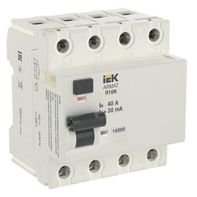 Выключатель дифференциального тока IEK ARMAT R10N 4P 40А 30мА тип AC