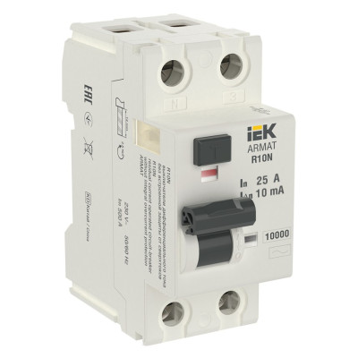 Выключатель дифференциального тока IEK ARMAT R10N 2P 25А 10мА тип AC