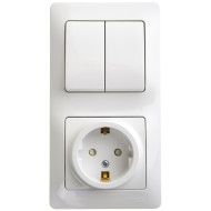 Блок Systeme Electric Glossa розетка с заземлением со шторками + выключатель двухклавишный белый